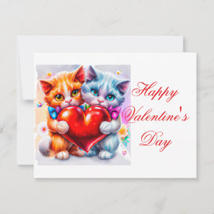 Cute cats in love kids valentine  holiday card
