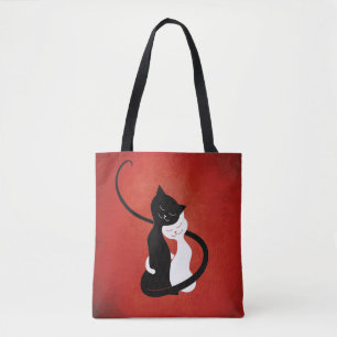 Cute Cats In Love Red Cat Lover Tote Bag