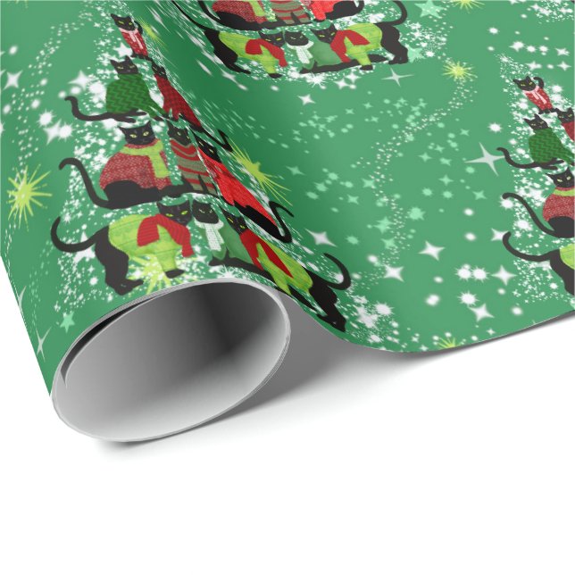 Cute Cats in Sweaters Form Christmas Tree Wrapping Paper (Roll Corner)