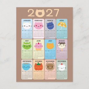 Cute Cats & Kawaii Kittens 2027 Calendar Postcard
