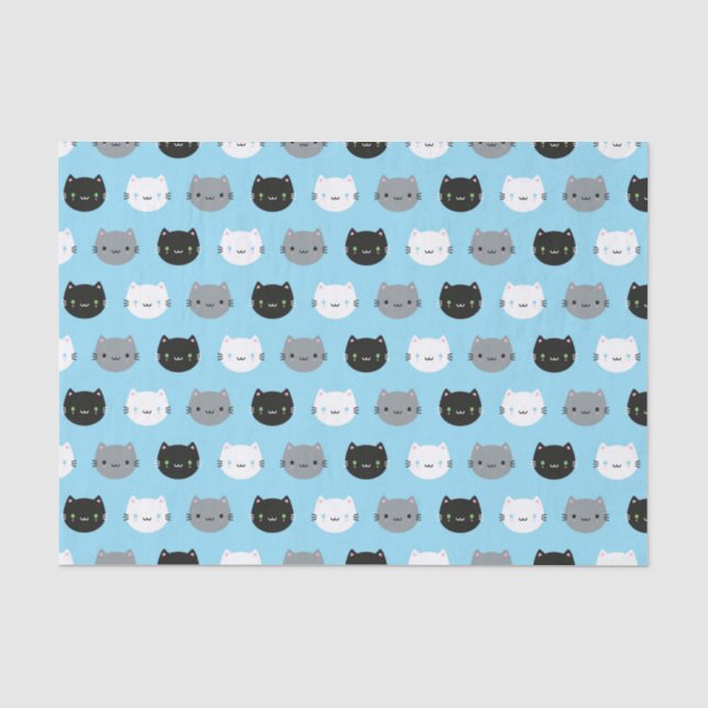 Cute Cats & Kawaii Kittens (Blue) Tissue Paper (Front)