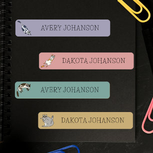 Cute Cats Kids Back To School Waterproof Name