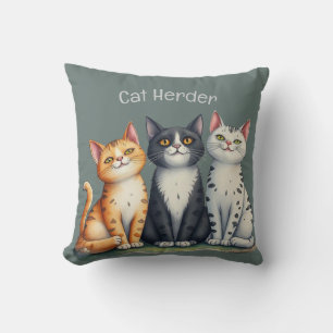 Cute Cats Kittens Looking Happy Grey Throw Pillow