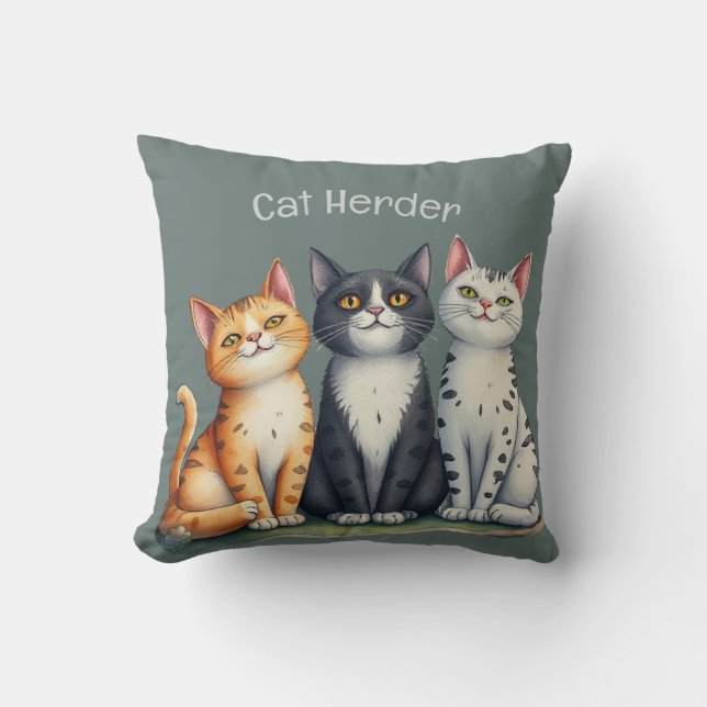 Cute Cats Kittens Looking Happy Grey  Throw Pillow (Front)