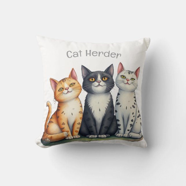 Cute Cats Kittens Looking Happy Grey  Throw Pillow (Front)