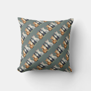 Cute Cats Kittens Looking Happy Grey Throw Pillow