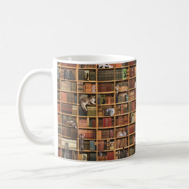 Cute Cats library full print Mug (Left)