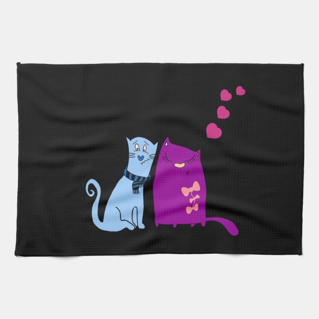 Cute cats love design kitchen towel (Horizontal)