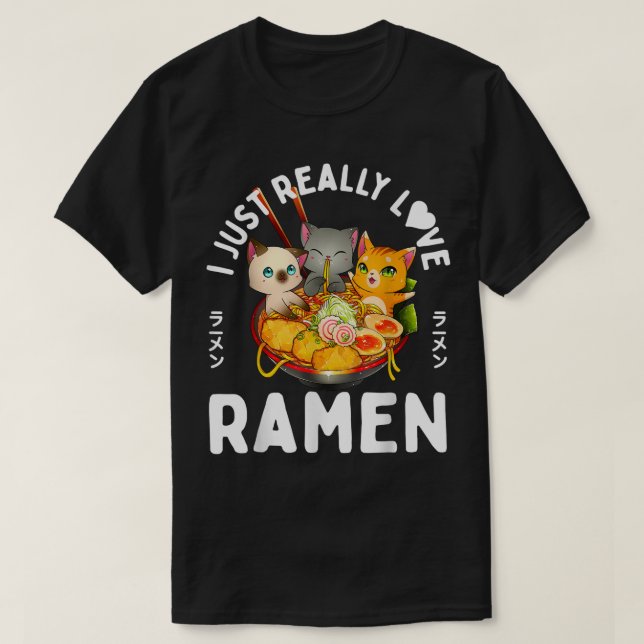 Cute Cats Love Ramen Bowl Design T-Shirt (Design Front)