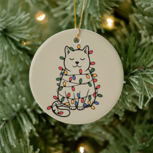 Cute Cats Lover Christmas Lights Cat Mom Xmas Ceramic Ornament