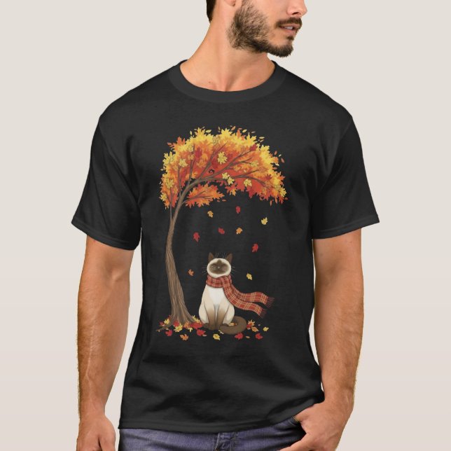 Cute Cats Lover Siamese Cat Fall Autumn T-Shirt (Front)