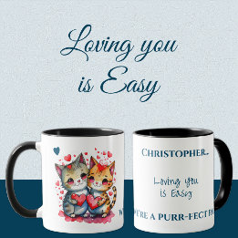 Cute cats loving you personalized name blue mug