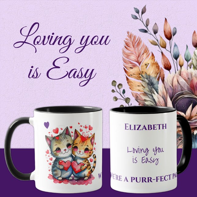 Cute cats loving you personalized name purple mug (Creator Uploaded)
