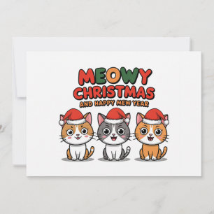 Cute cats meow wearing christmas hat  holiday card
