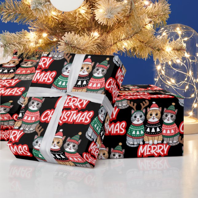 Cute Cats Merry Christmas  Wrapping Paper (Holidays)
