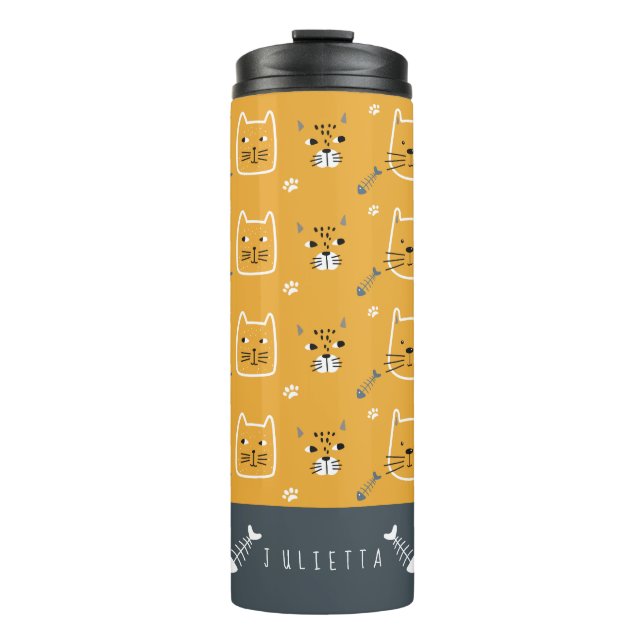 Cute Cats Modern Pattern Personalized Thermal Tumbler (Front)