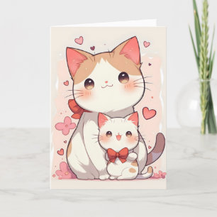 Cute Cats Mom and Child Anime Holiday Card