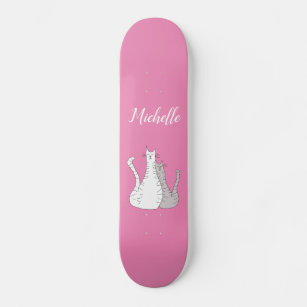 Cute Cats Monogram Typography Pink Skateboard