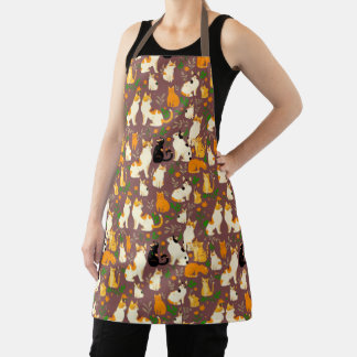 Cute Cats on a Coffee Brown Background Apron