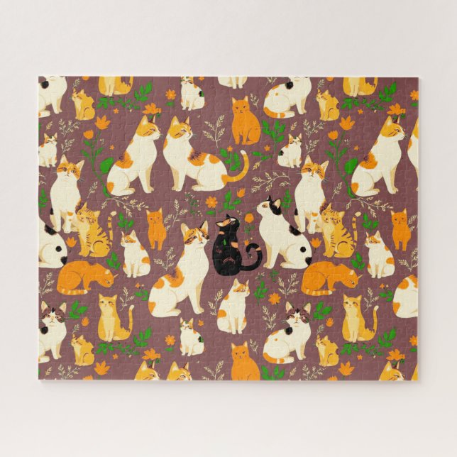 Cute Cats on a Coffee Brown Background Jigsaw Puzzle (Horizontal)