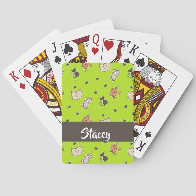 Cute cats on green playing cards (Back)