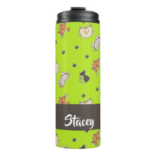 Cute cats on green thermal tumbler