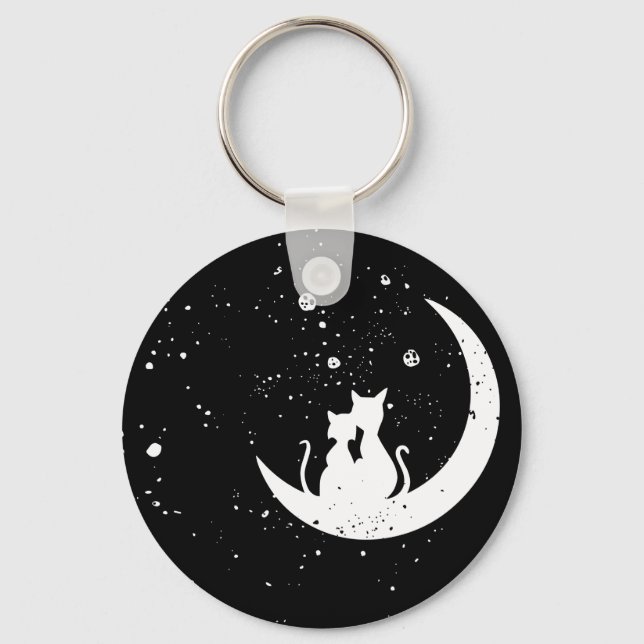 Cute Cats on Moon Keychain (Front)