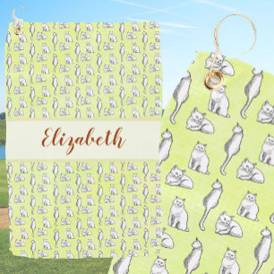 Cute cats on yellow with custom name ladies  golf towel