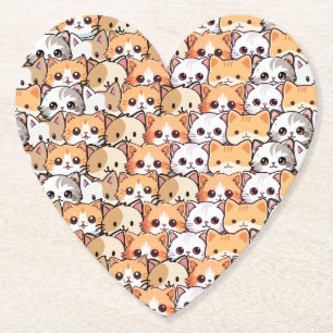 Cute cats orange kitten pet Seamless Pattern Paper Coaster