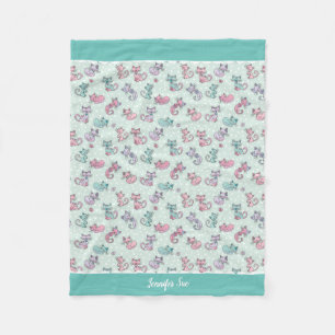 Cute Cats Pastel Teal Pink Purple Polka Dot Small Fleece Blanket