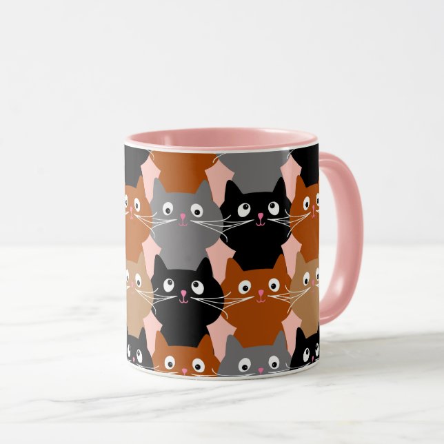Cute Cats Pattern Adorable Feline Kittens Coffee Mug (Front Right)