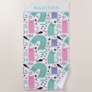 Cute Cats Pattern Beach Towel