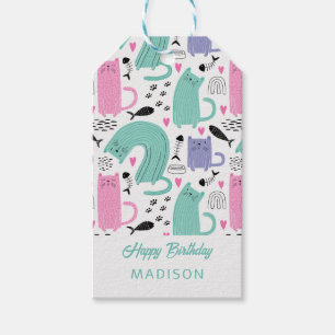 Cute Cats Pattern Birthday Gift Tags