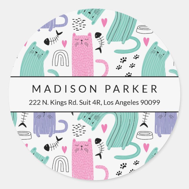 Cute Cats Pattern Classic Round Sticker (Front)