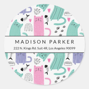 Cute Cats Pattern Classic Round Sticker