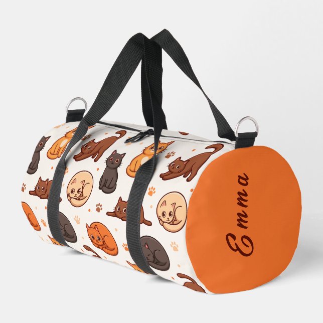Cute Cats Pattern Custom Monogram Name Kids Duffle Bag (Left Corner)