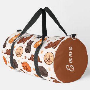 Cute Cats Pattern Custom Monogram Name Kids Duffle Bag