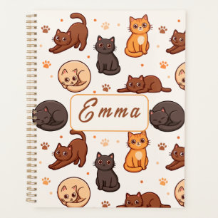 Cute Cats Pattern Custom Monogram Name Kids Planner