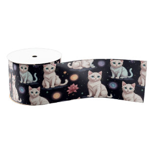 Cute Cats Pattern Grosgrain Ribbon