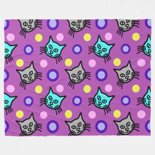 Cute Cats Pattern in Violet Large Fleece Blanket (Front (Horizontal))