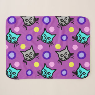 Cute Cats Pattern in Violet Small Sherpa Blanket