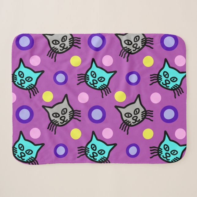 Cute Cats Pattern in Violet Small Sherpa Blanket (Front (Horizontal))