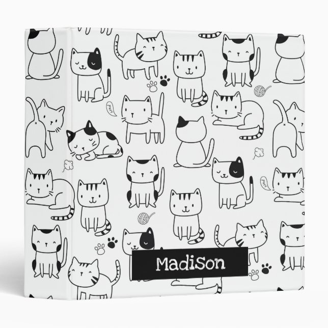 Cute Cats Pattern Kids School Personalized Binder (Front/Spine)