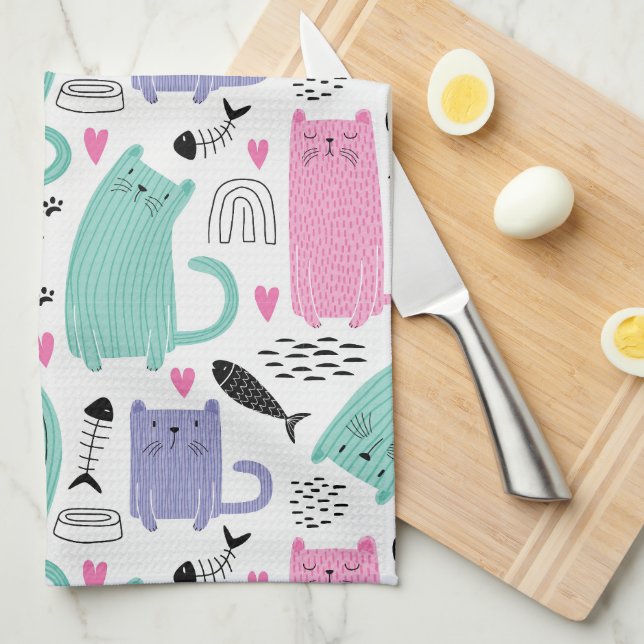 Cute Cats Pattern Kitchen Towel (Quarter Fold)