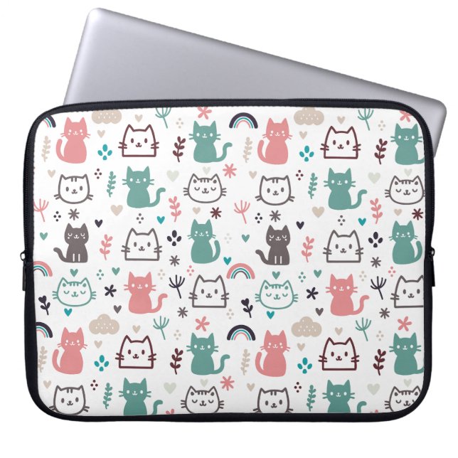 Cute Cats Pattern Laptop Sleeve (Front)