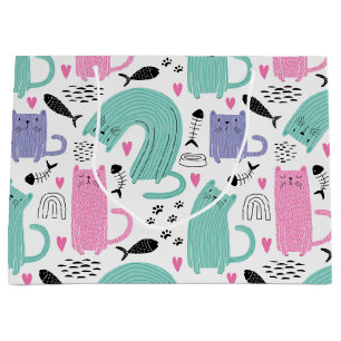 Cute Cats Pattern Large Gift Bag