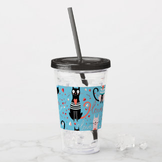 Cute cats pattern on a blue background acrylic tumbler