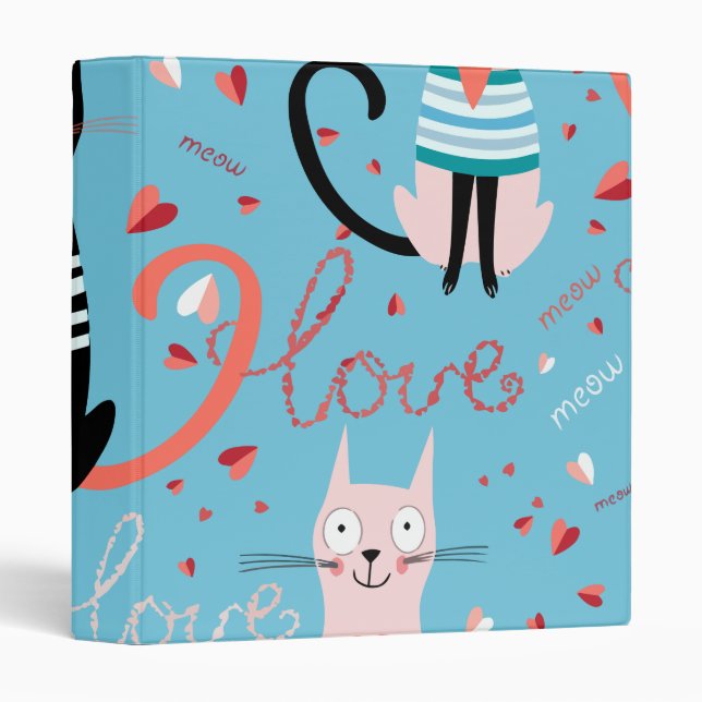Cute cats pattern on a blue background binder (Front/Spine)