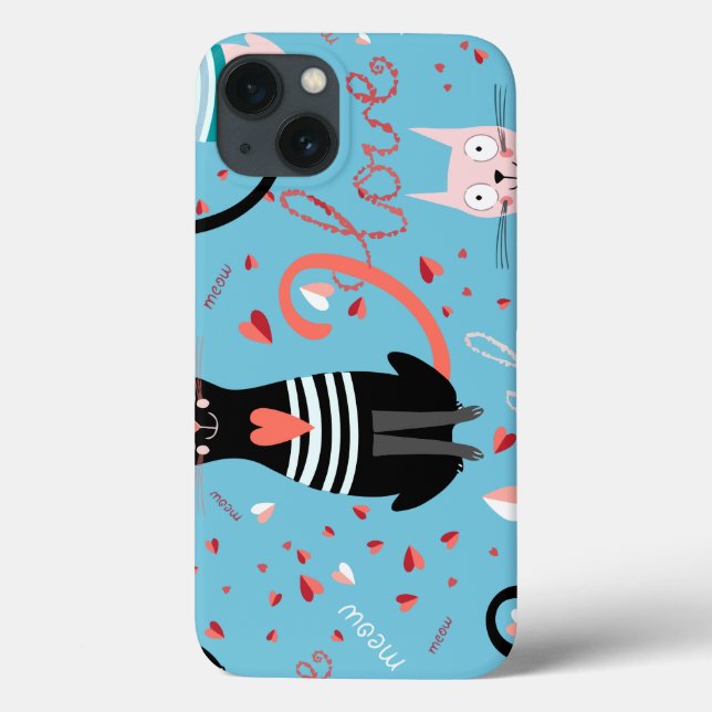 Cute cats pattern on a blue background Case-Mate iPhone case (Back)