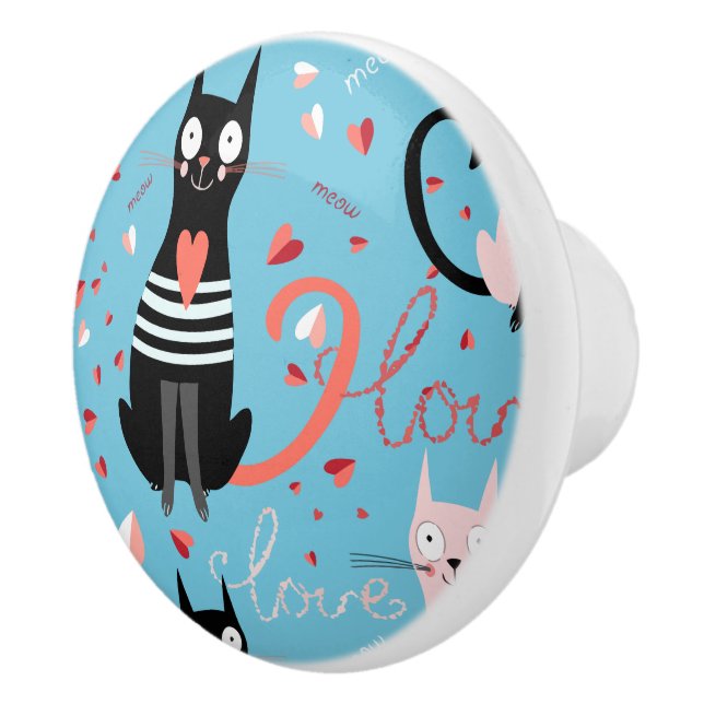 Cute cats pattern on a blue background ceramic knob (Right)